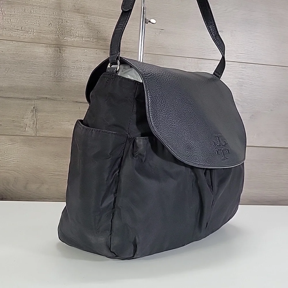 Tory Burch Black Nylon/Leather Baby Diaper Crossbody Bag